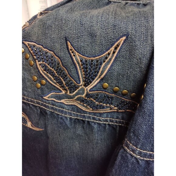 Whistles Denim A-Line Skirt Embroidered Bird Design & Stud Details Womens Size 1 - Picture 8 of 8